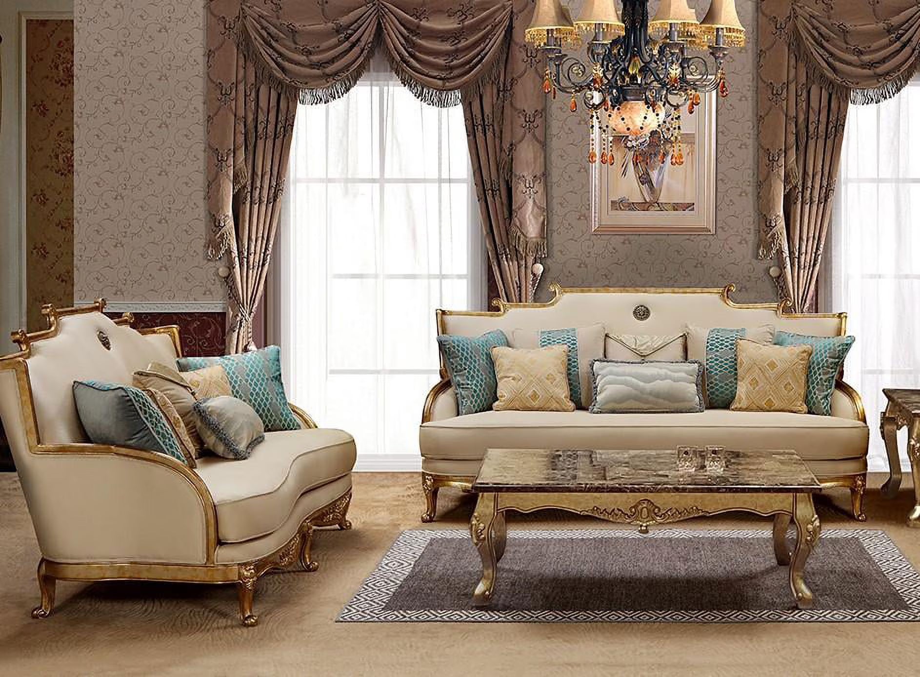 Gold & Light Beige Sofa Set 2Pcs Y700