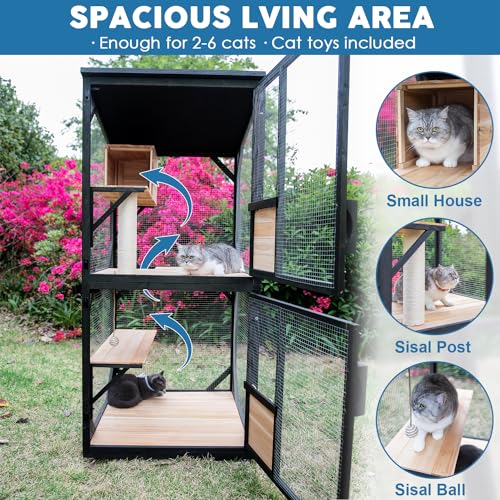4 Tiers 70.9" H Catio Cat House Outdoor Enclosure with Removable Floor W53989