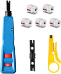 Punch Down Tool Kit with 110 & BK Blade, 5PCS Cat6 RJ45 Keystone Jack, Network Wire Stripper Tool Kits F4985
