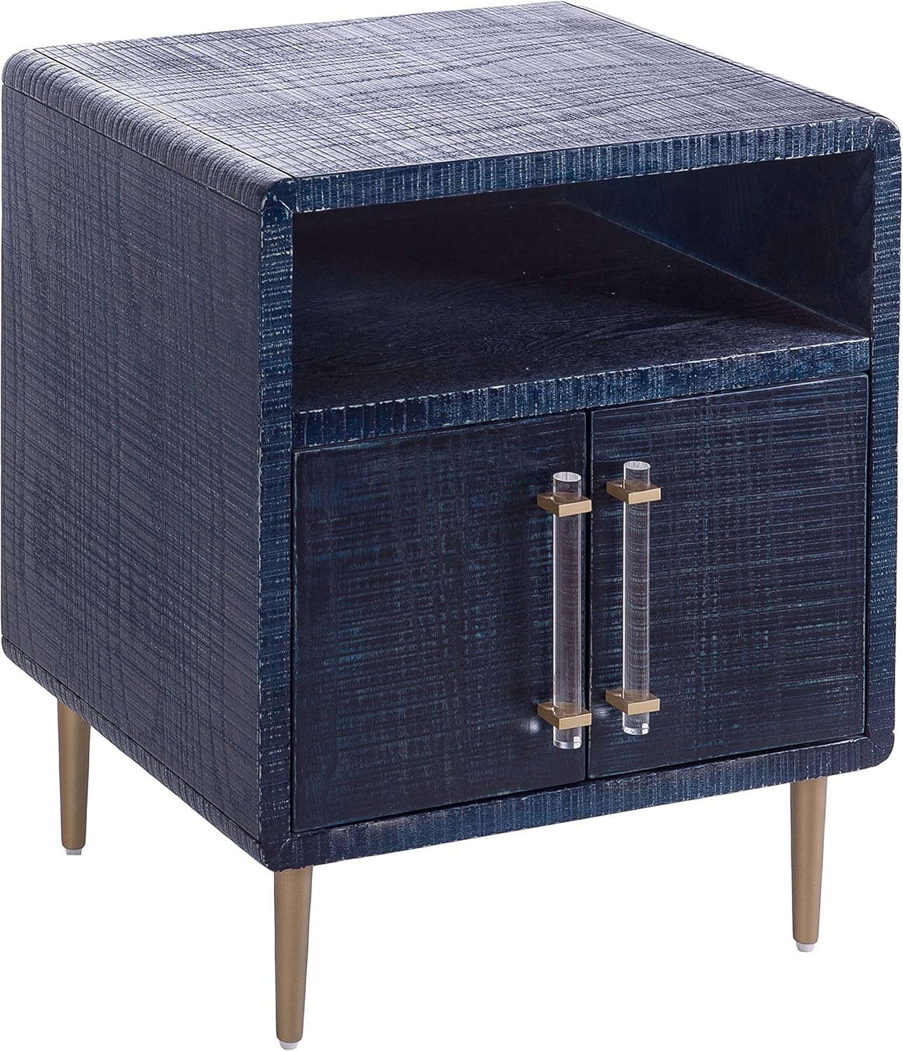 Indigo Square Lacquer Side Table with Shelf and Cabinet P808