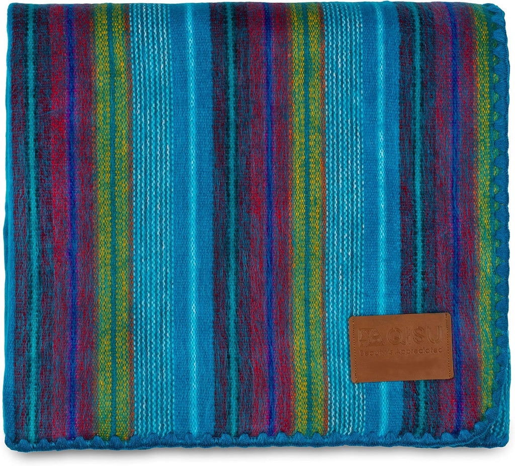 Alpaca Wool Blanket Throw, 85 x 65 inches, Turquoise Sea Foam Variegated Q4187