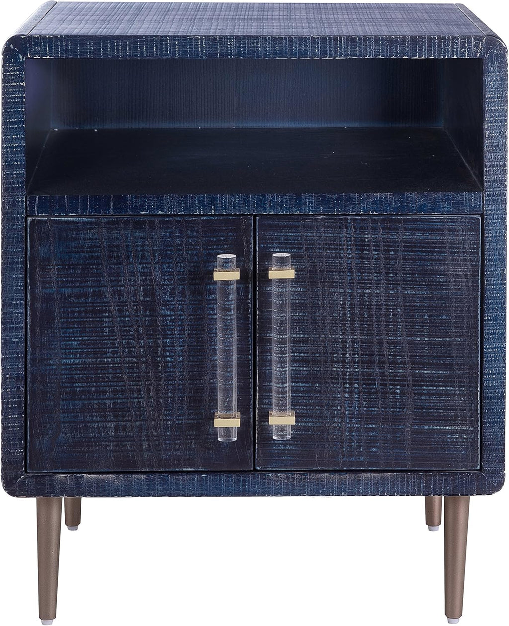 Indigo Square Lacquer Side Table with Shelf and Cabinet P808