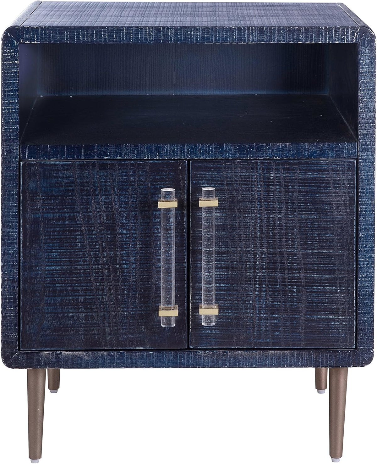 Indigo Square Lacquer Side Table with Shelf and Cabinet P808