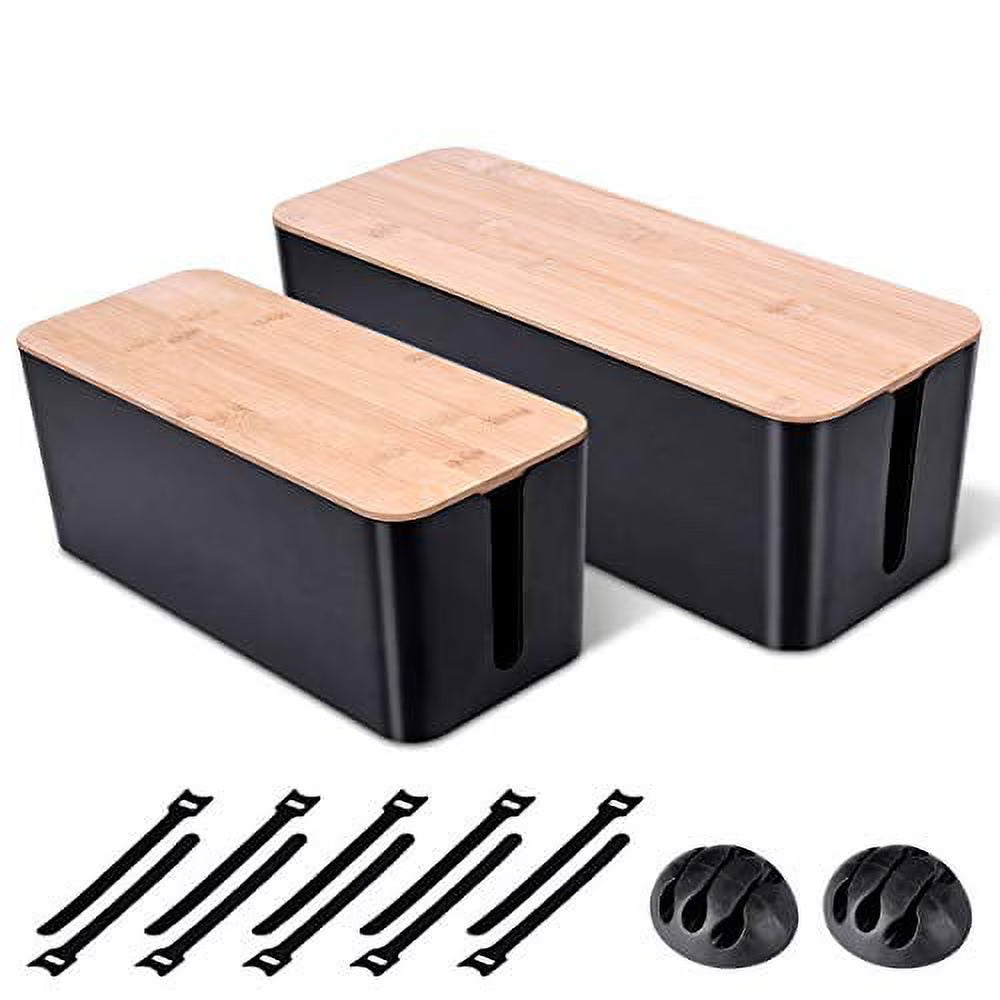 2 Pack Large Wooden Style Cord Organizer Box (Black) V4852