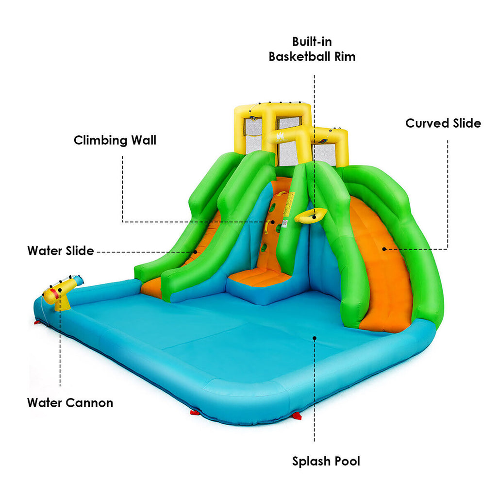 Inflatable Water Park Bounce House Two-Slide Bouncer with Climbing Wall and 550W Blower M839469