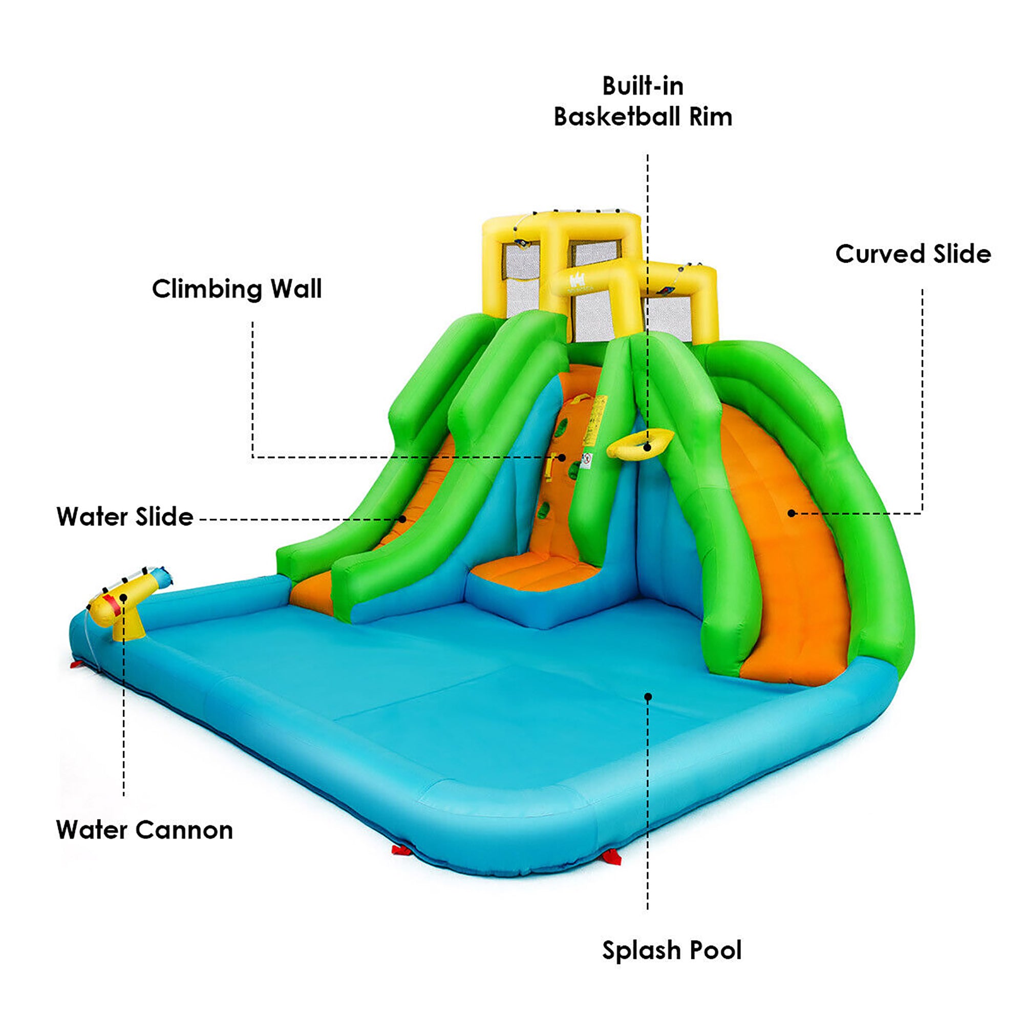 Inflatable Water Park Bounce House Two-Slide Bouncer with Climbing Wall and 550W Blower M839469