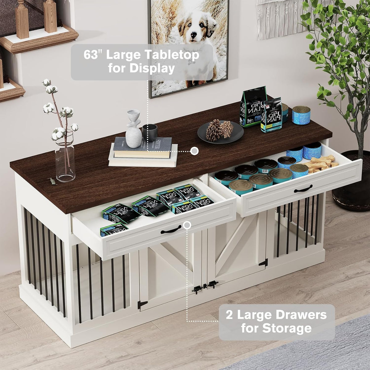 White 2 Drawer Wooden Dog Crate S164498