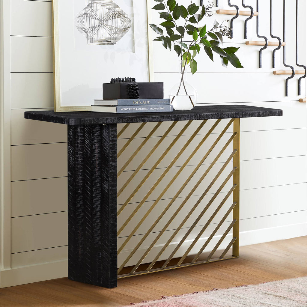 Black Wood Console Table with Antique Brass Accent Z3781