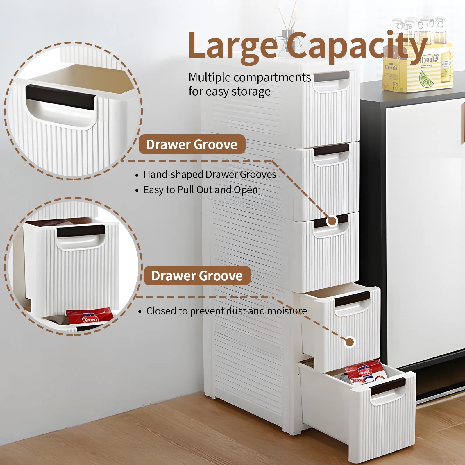 5-Tier White PP Storage Cabinet with Drawers O715