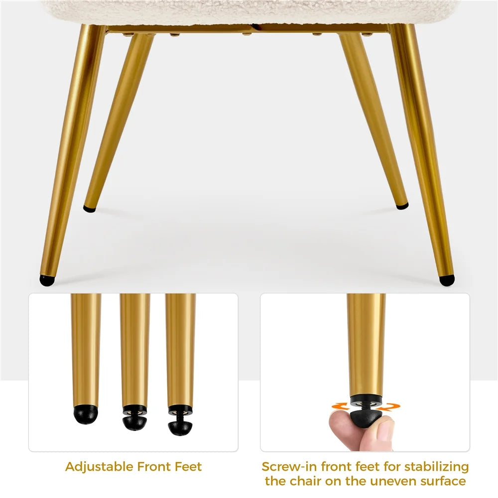 Ivory Boucle Accent Chair and Ottoman Set with Golden Metal Legs Q43611