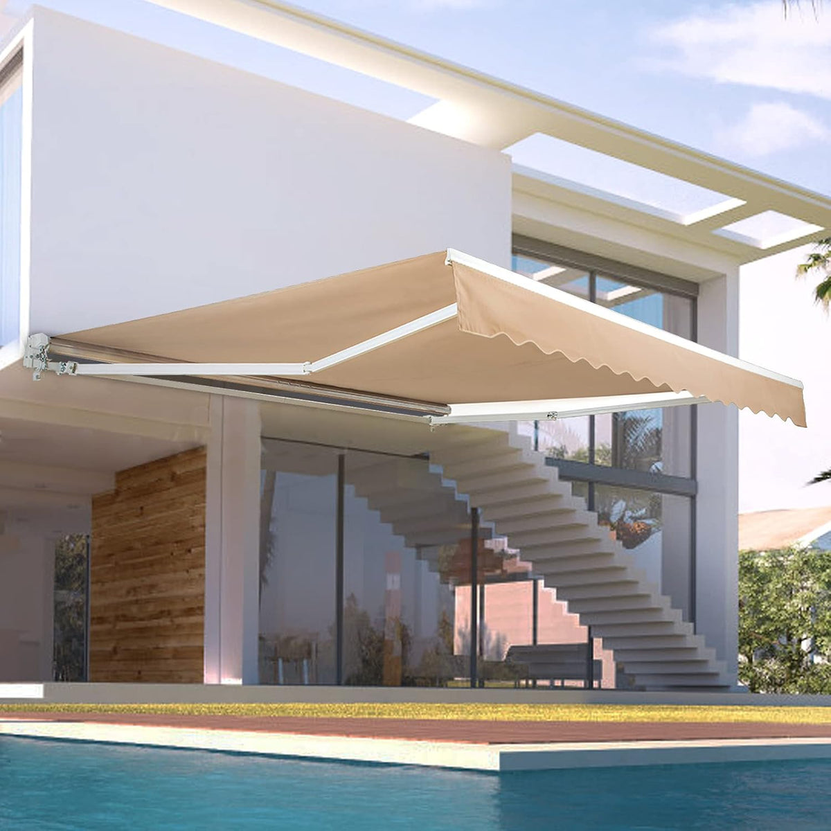 Beige Retractable Patio Awning X209667