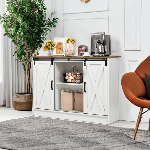 Coffee Bar Cabinet with Sliding Barn Doors, 42” Sideboard Buffet Cabinet with Storage, Espresso X99603