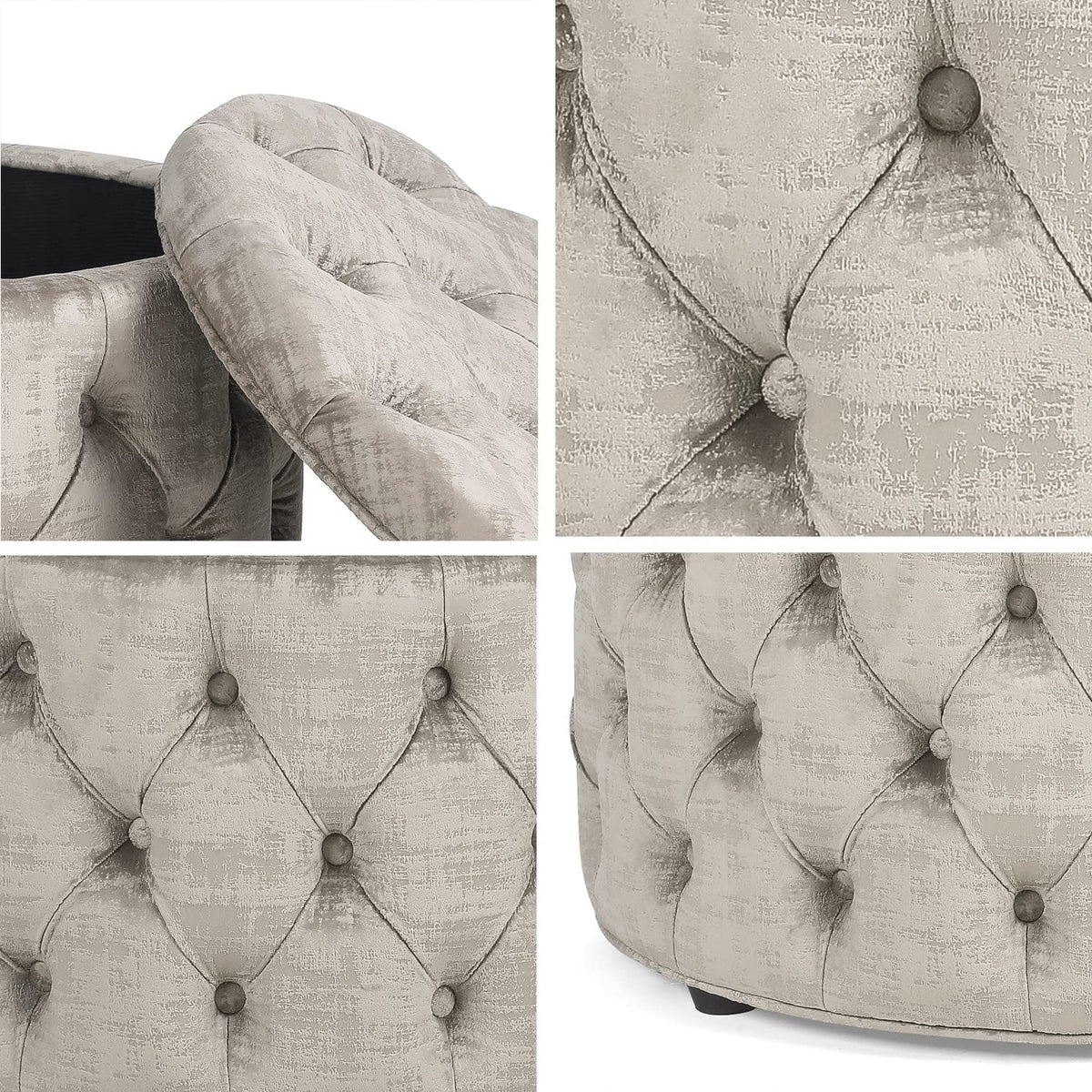 Beige Button Tufted Storage Ottoman X182
