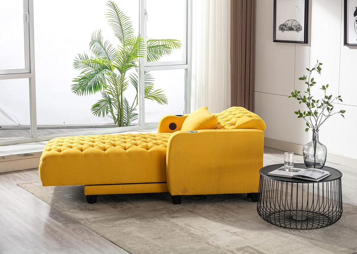 Yellow Button Tufted Single Sofa Bed with Pillow A289