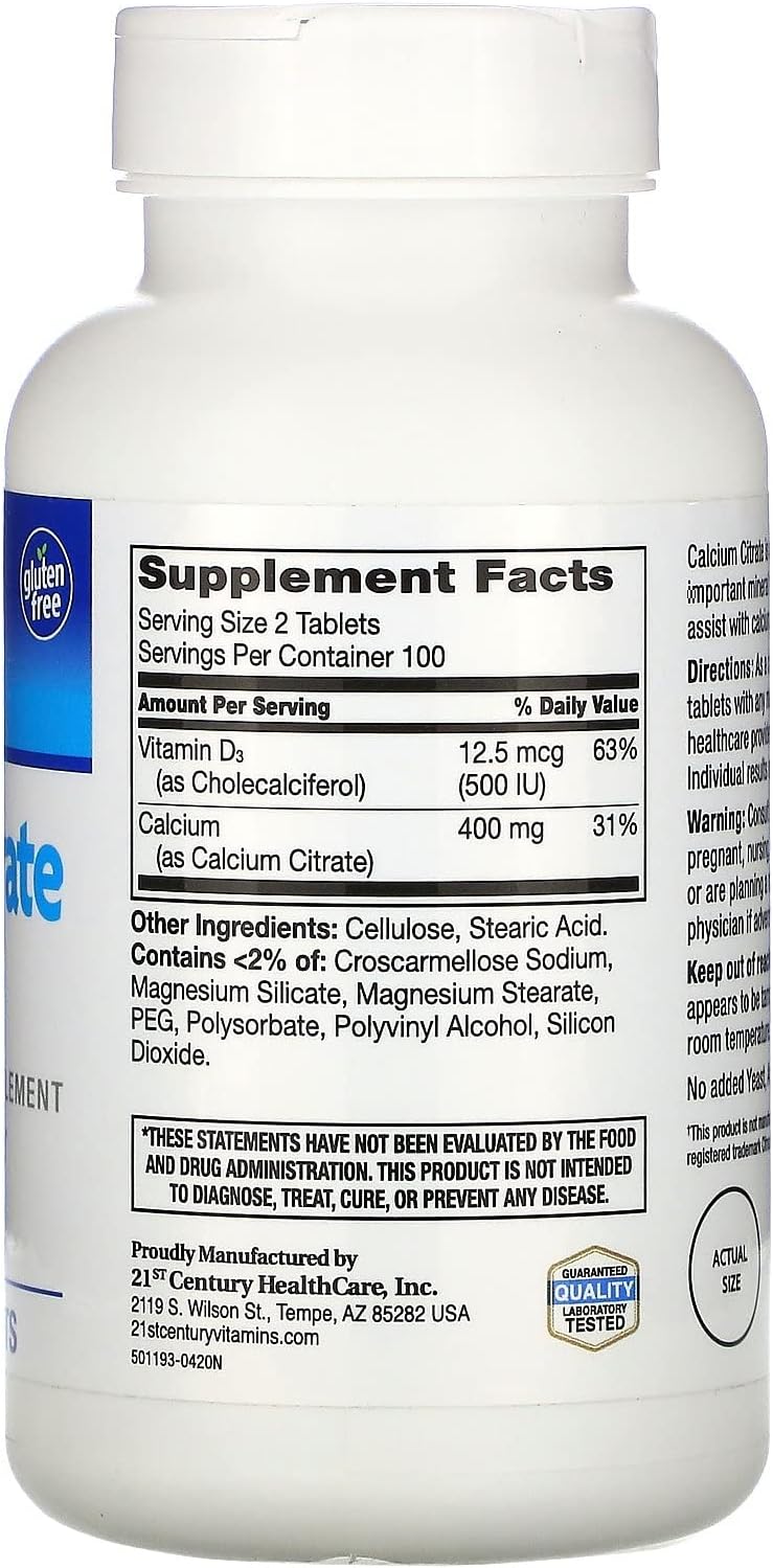 200 Tablets Calcium Citrate with D3 Coated Tablets O289556