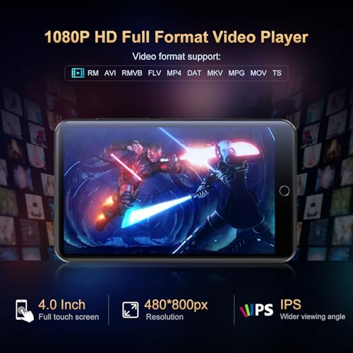 80GB MP3 Player with Bluetooth and WiFi, 4.0" IPS Touch Screen Android Player (Black) T77822