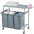 Blue Grey Rolling Laundry Sorter with Ironing Board and 3-Bag L3043