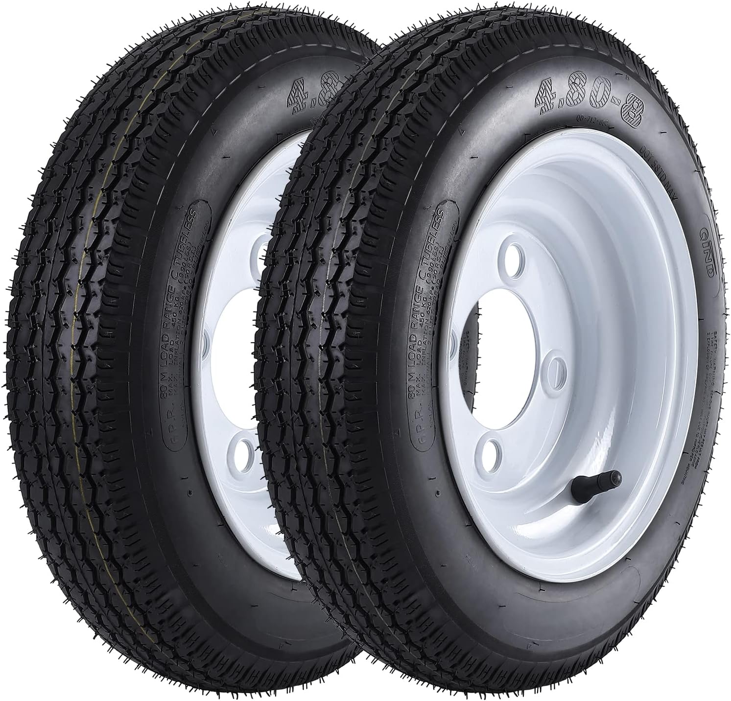 4.80-8 Trailer Tires with 8'' Rims, 4 Lug on 4'', Load Range C, 6PR A1589
