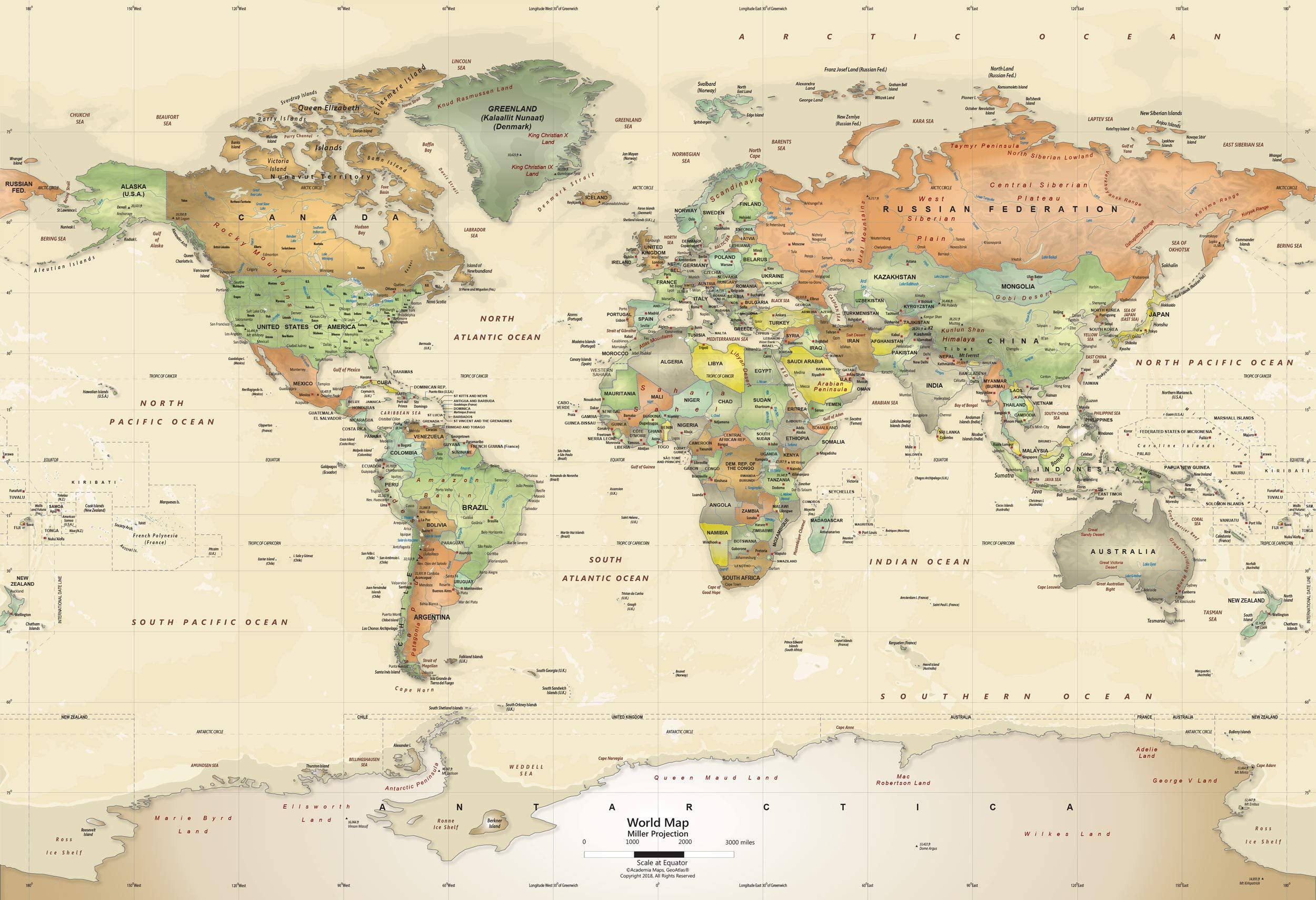 Antique Ocean Political Map Wall Mural N32933