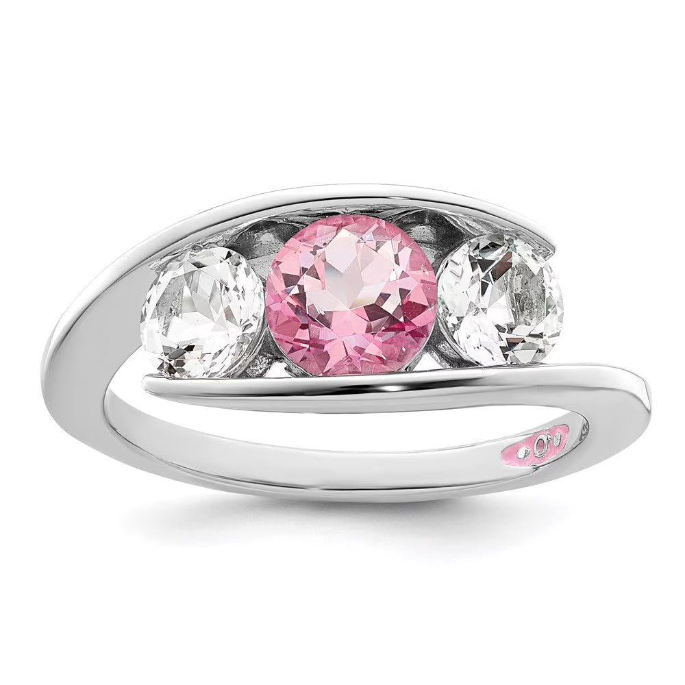 Sterling Silver Rhodium-plated White and Pink Swarovski Topaz Journey Ring E59050