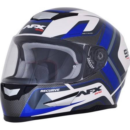 Recurved Motorcycle Helmet White/Blue, Small O514850