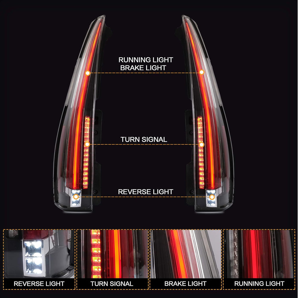 Red Clear Tail Lights for 2007-2014 Cadillac Escalade ESV 3rd Gen SUV K1022
