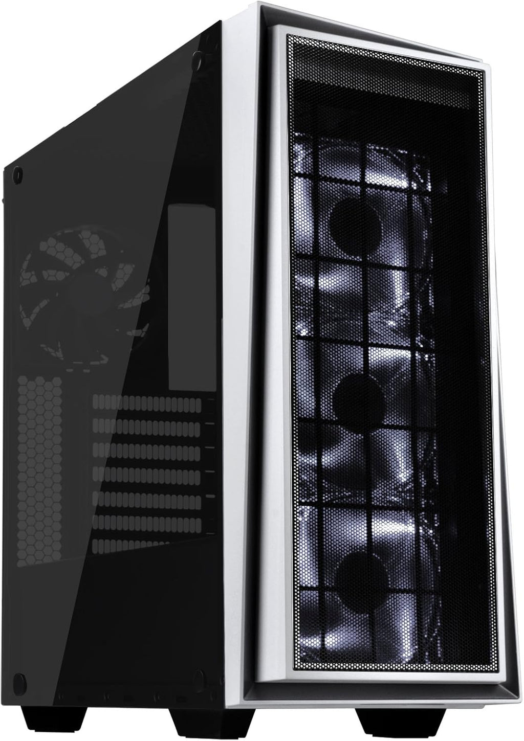 Black and Red ATX Tower Computer Case with Three 120mm Red LED Intake Fans and Side Panel Window V380