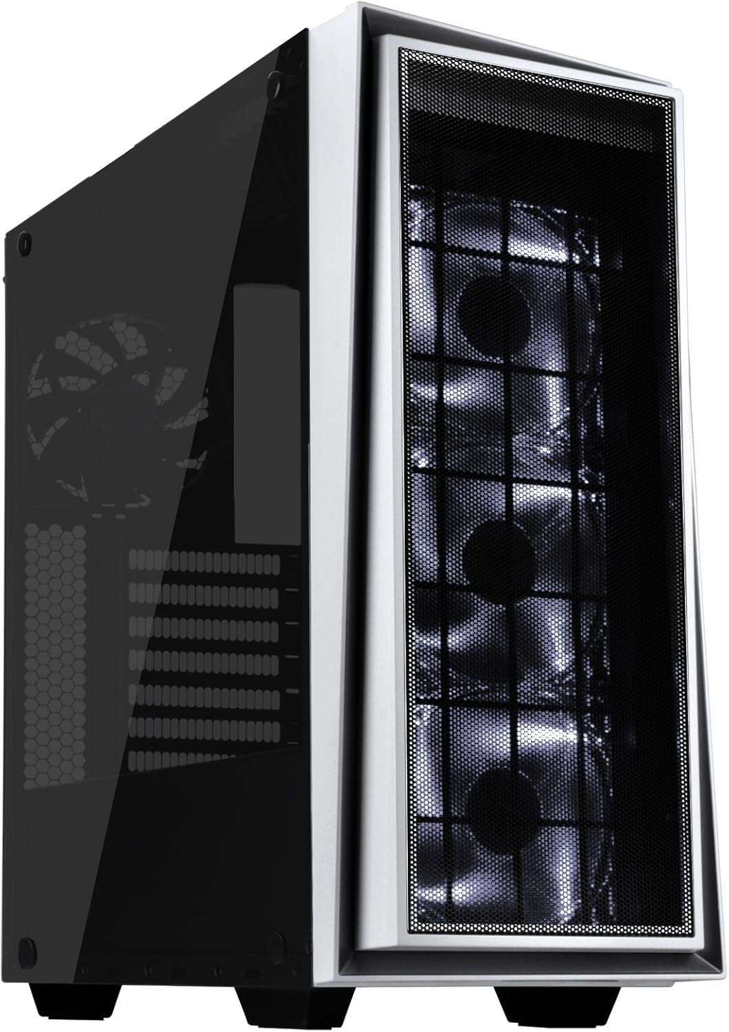 Black and Red ATX Tower Computer Case with Three 120mm Red LED Intake Fans and Side Panel Window V380