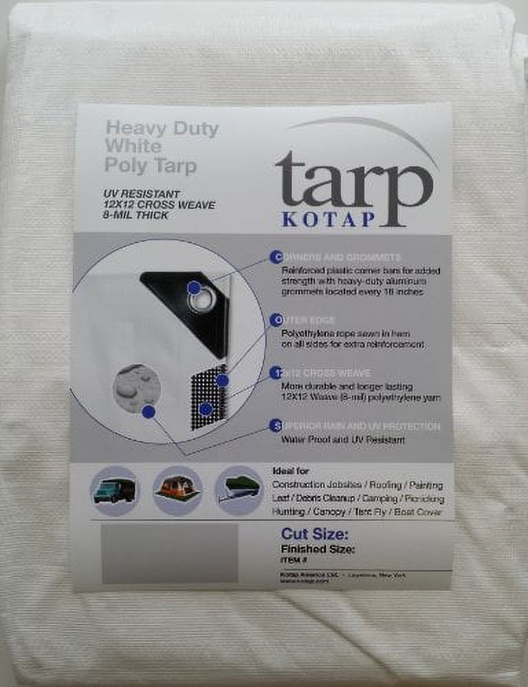 Heavy-Duty 12 by 12 Cross Weave 8-mil White Poly Tarp P35892