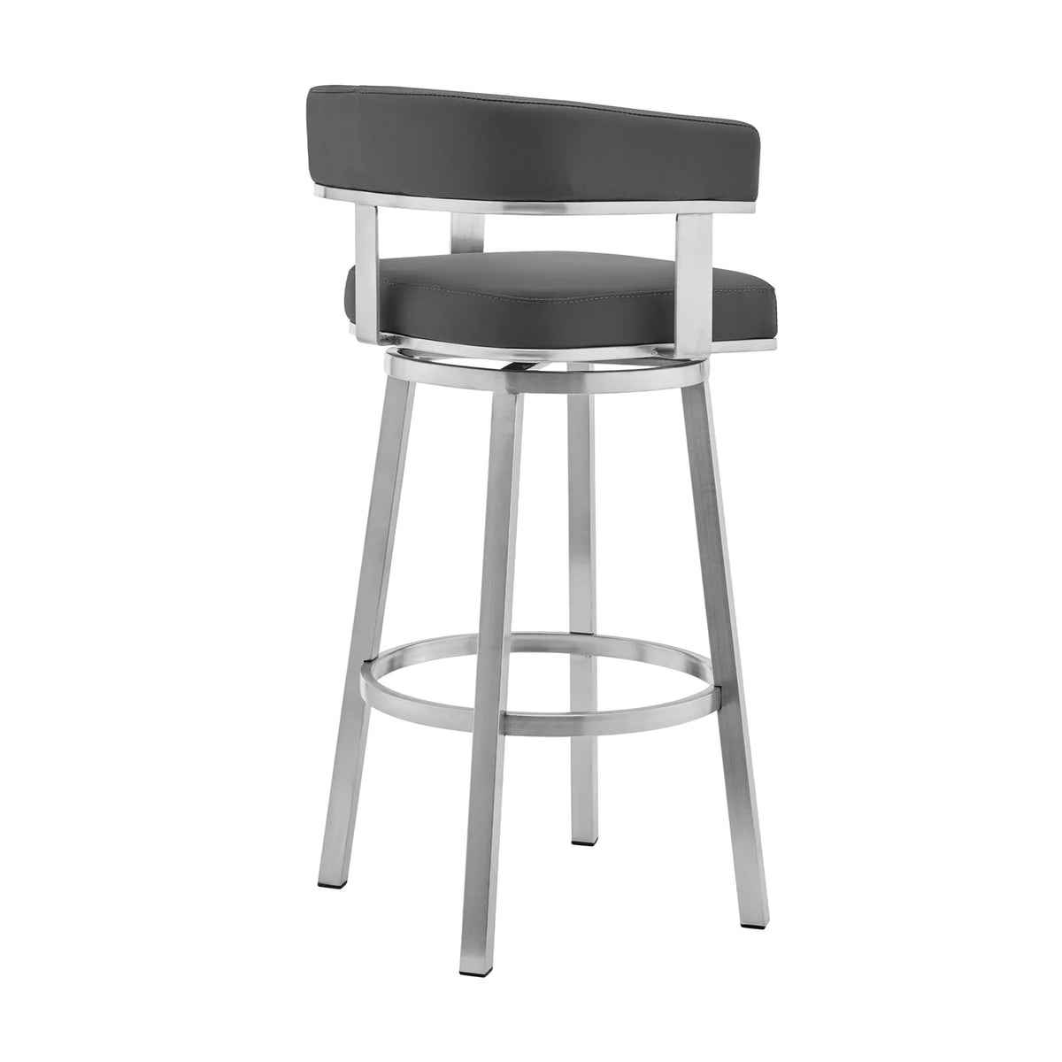 Faux Leather Swivel Counter Stool in Gray/Stainless Steel Y403