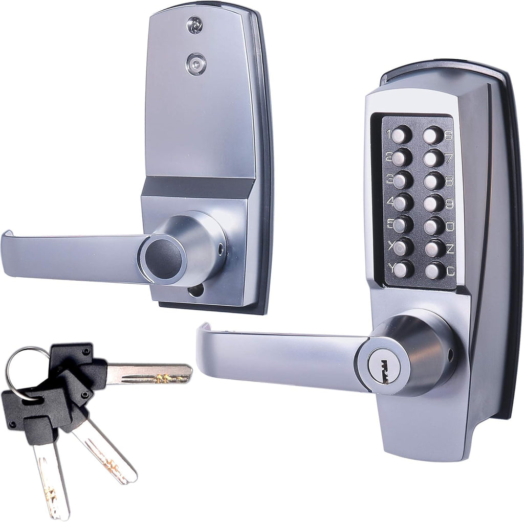 Mechanical Push Button Lever Lock, 60mm Backset, 13 Digit Keypad, Satin Chrome X910