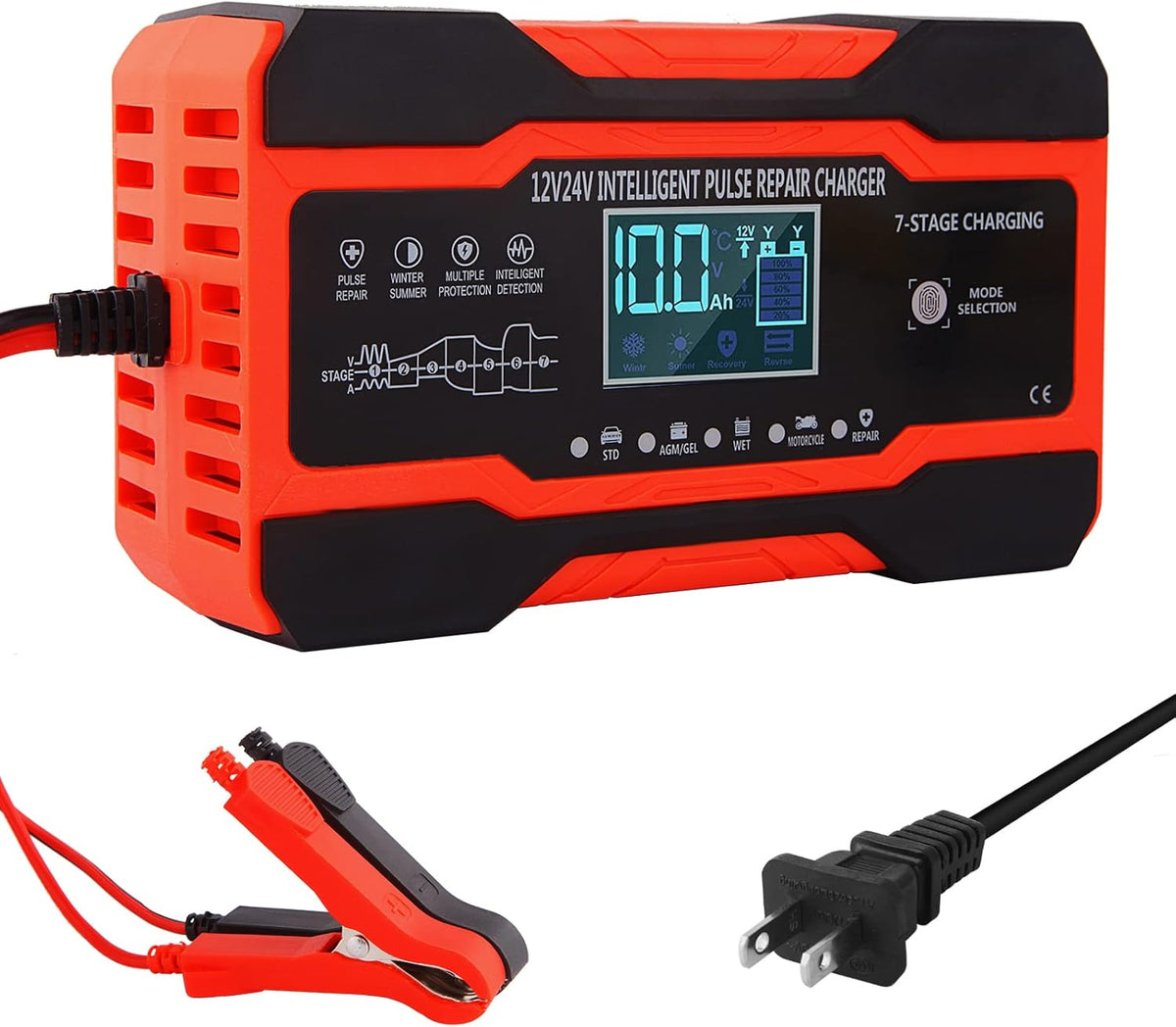 12V/10A 24V/5A Portable Battery Charger Maintainer, Pack of 2 K1560