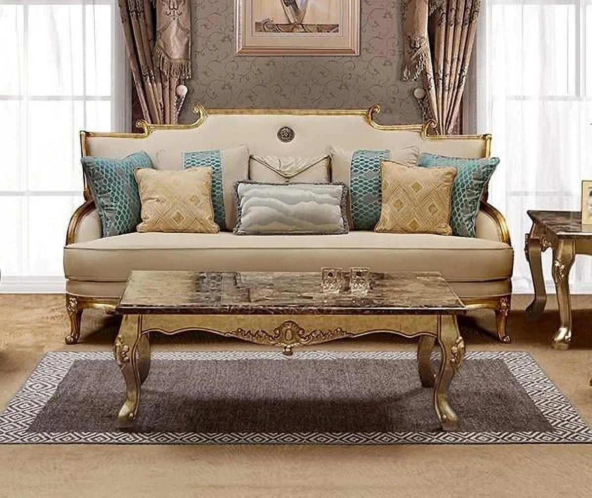 Gold & Light Beige Sofa Set 2Pcs Y700