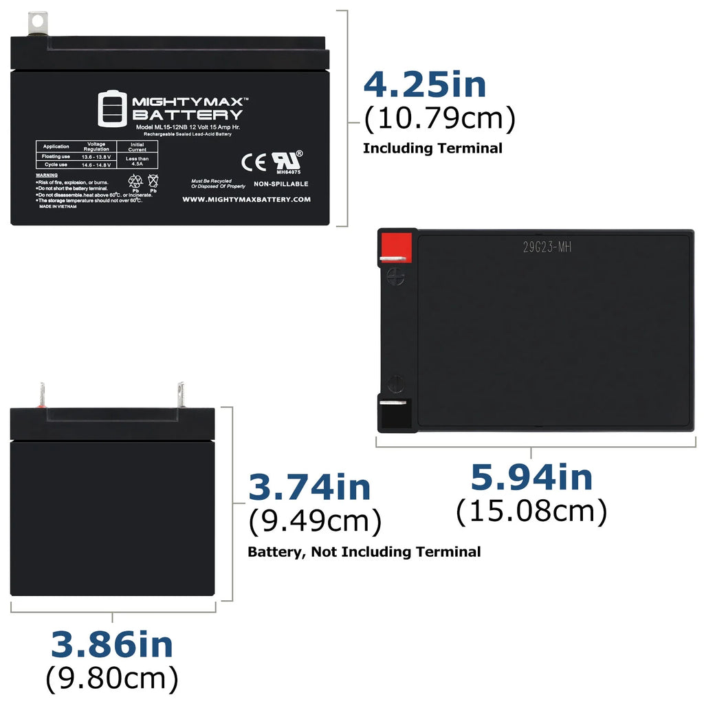 12V 15AH Replacement Battery - 6 Pack O6457
