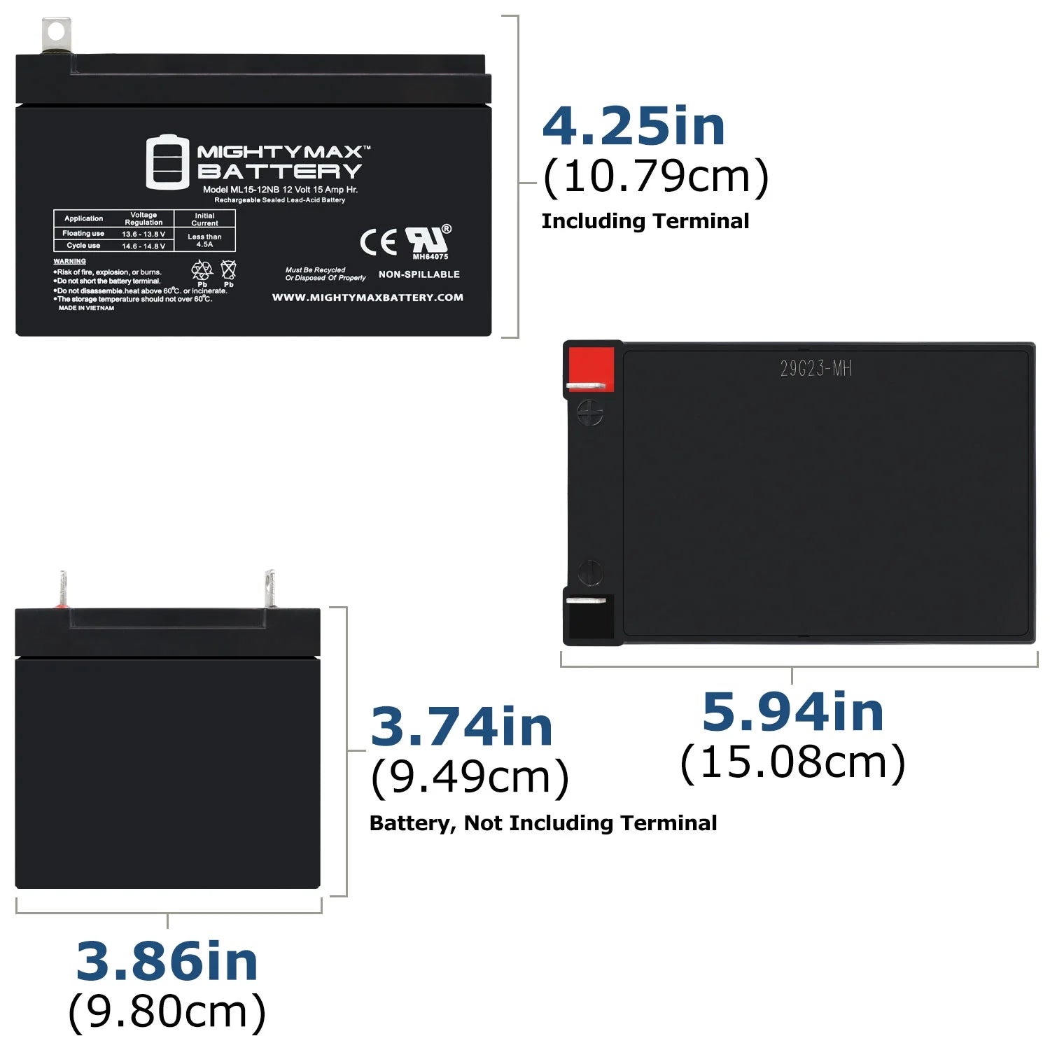 12V 15AH Replacement Battery - 6 Pack O6457