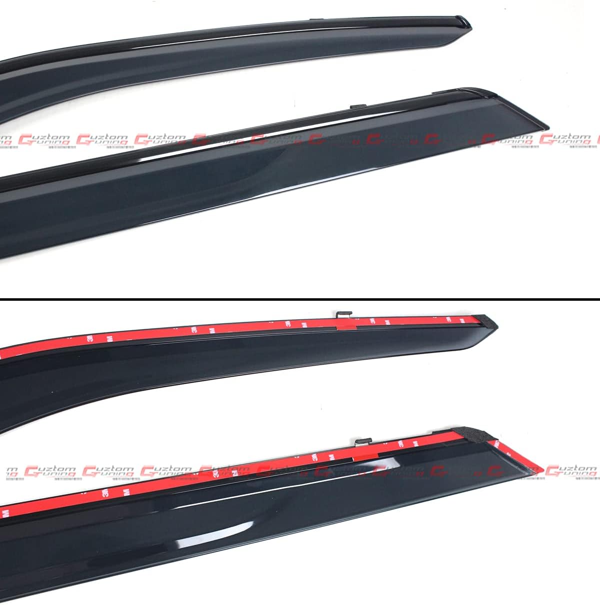 Black Trim Clip-on Window Visor Rain Guard Deflector Pack of 2 T546094