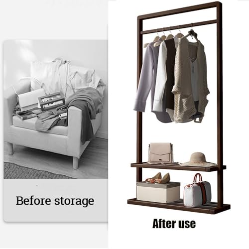 Solid Wood Coat Stand with Storage Shelves I7236