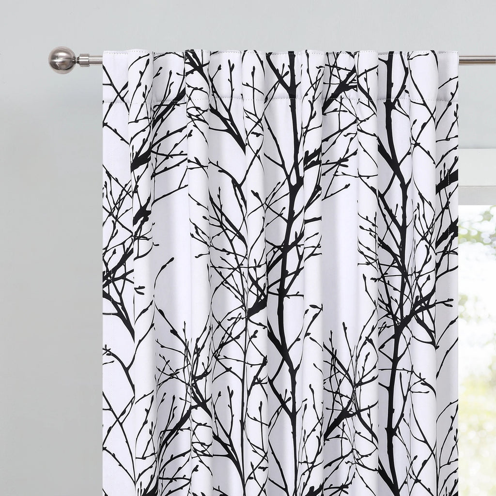 Blackout Window Curtain Panels Black White Thermal Insulated Drapes, Back Tab, 52"x 84"x 2 L3545