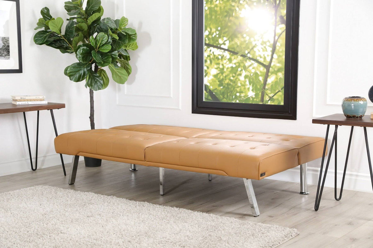 Faux Leather Convertible Sofa in Ivory A894620