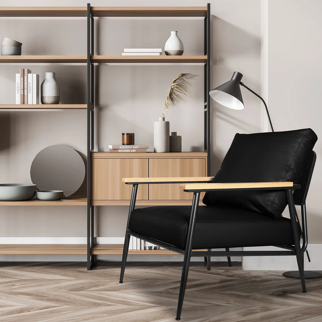 Black PU Leather Accent Chair with Metal Frame S219