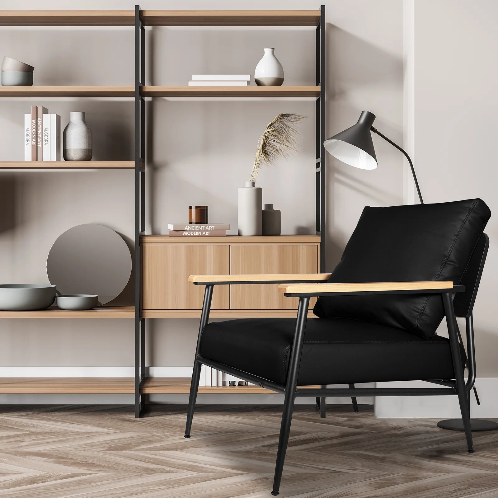 Black PU Leather Accent Chair with Metal Frame S219