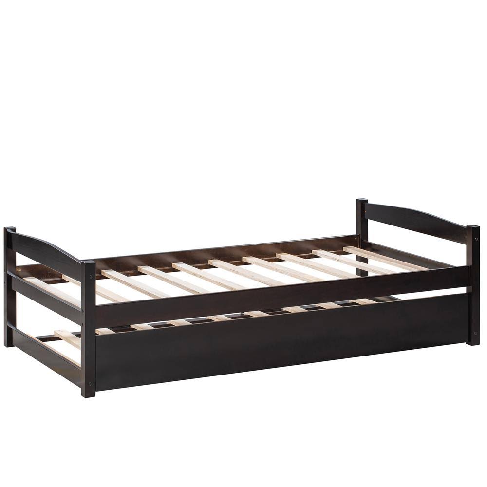 Espresso Twin Size Wooden Daybed with Trundle Y875