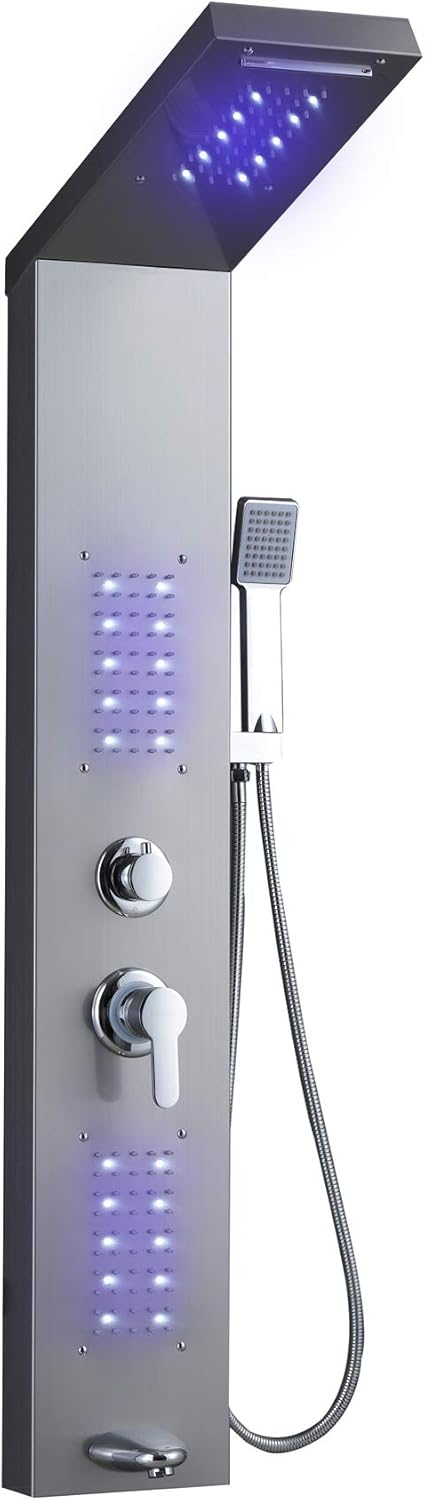 Black Stainless Steel Shower Panel with LED Body Jets B727