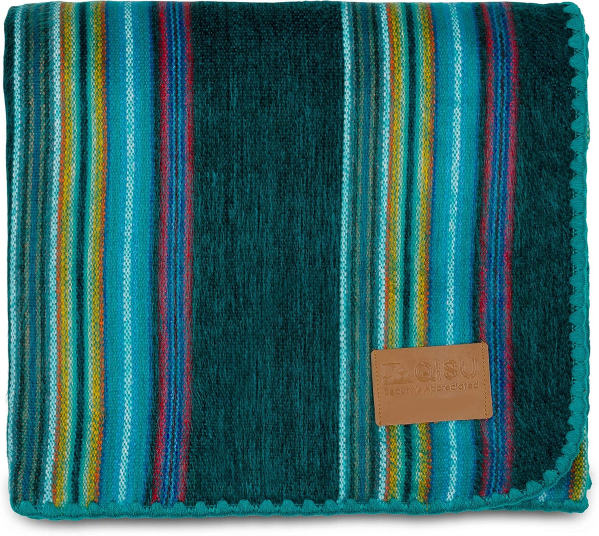 Alpaca Wool Blanket Throw, 85 x 65 inches, Turquoise Sea Foam Variegated Q4187