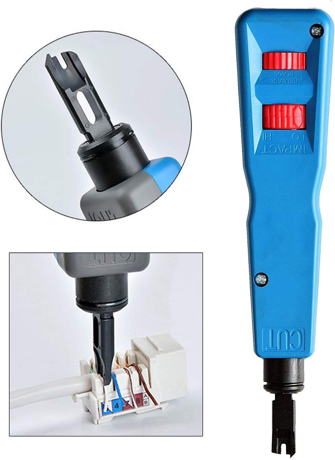 Punch Down Tool Kit with 110 & BK Blade, 5PCS Cat6 RJ45 Keystone Jack, Network Wire Stripper Tool Kits F4985