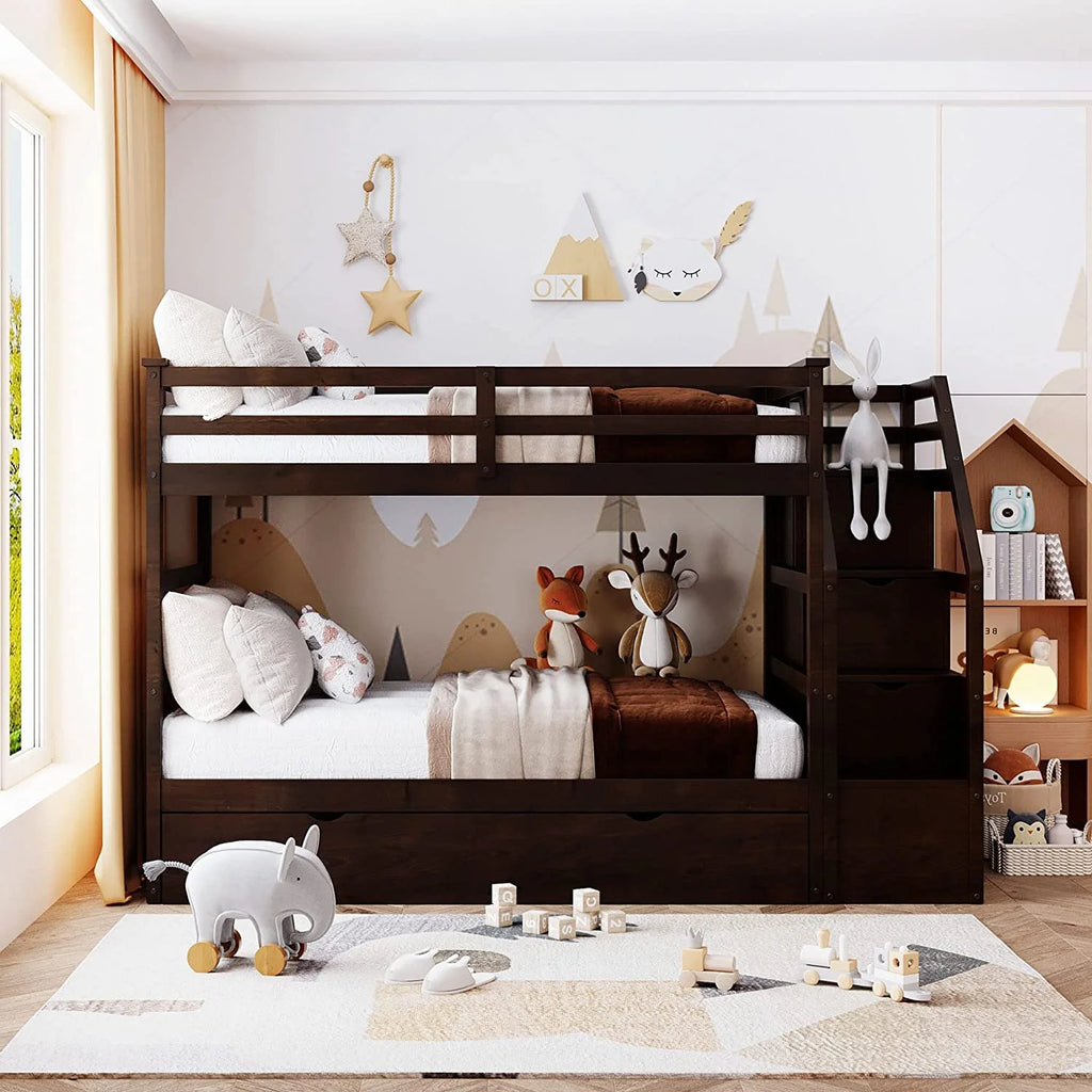 Espresso Wooden Over Bunk Bed with Trundle and 3 Storage Stairs Z347249