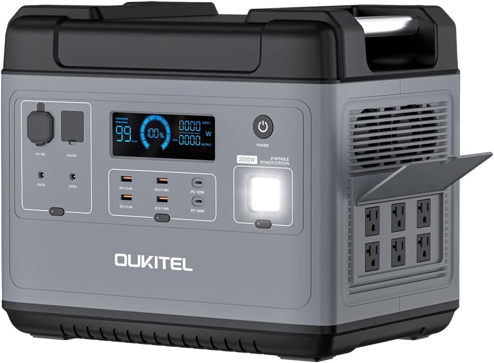 2000W 2000WH LiFePO4 Portable Power Station with 6 AC Outlet 100W USB-C L396385