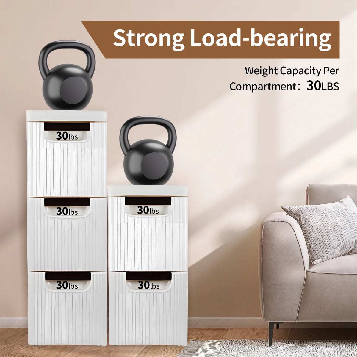 5-Tier White PP Storage Cabinet with Drawers O715