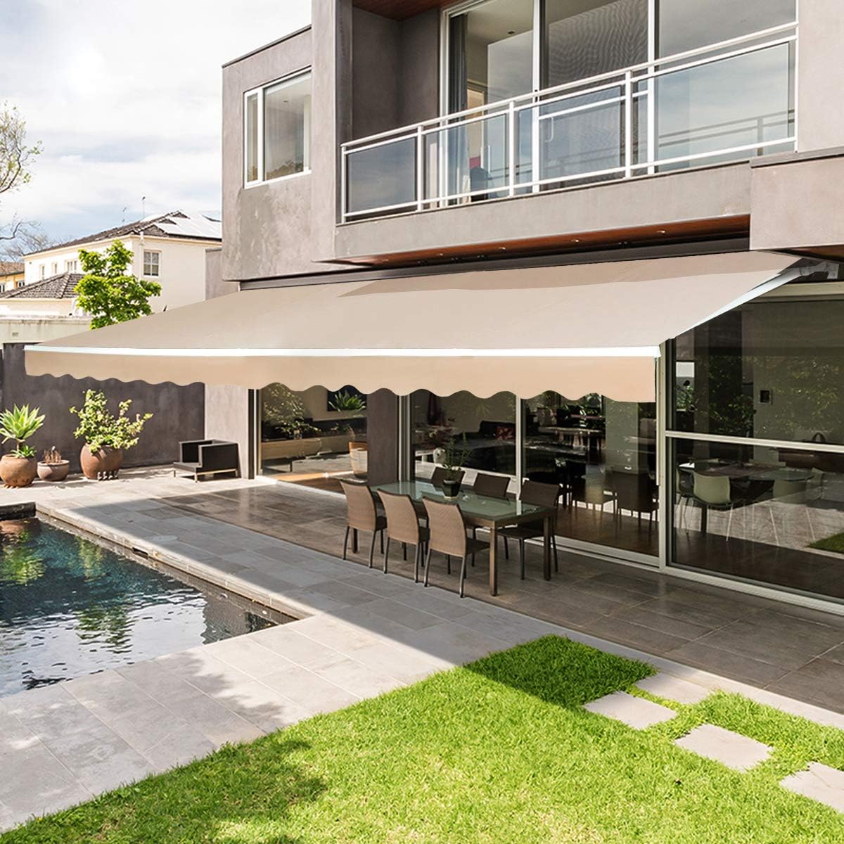Beige Retractable Patio Awning X209667