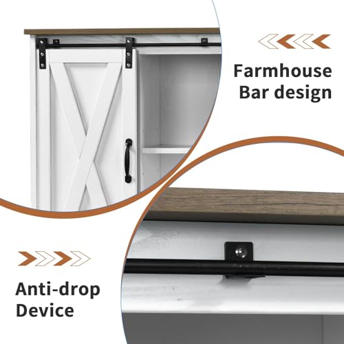 Coffee Bar Cabinet with Sliding Barn Doors, 42” Sideboard Buffet Cabinet with Storage, Espresso X99603